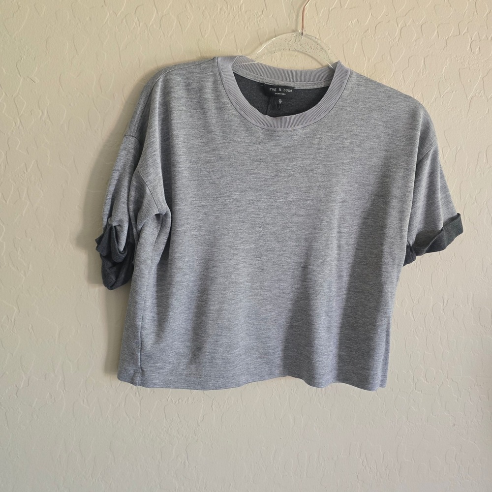 Rag & Bone Gray Short Sleeve Cropped Top Size XS Rolled cuffs
